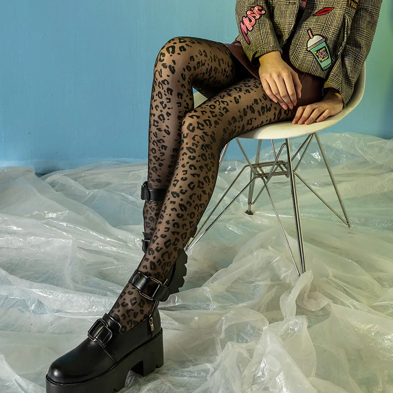 New Sexy Print Women Tattoo Tights Socks Leopard Print Silk Stockings Elastic Skinny Legs Pantyhose
