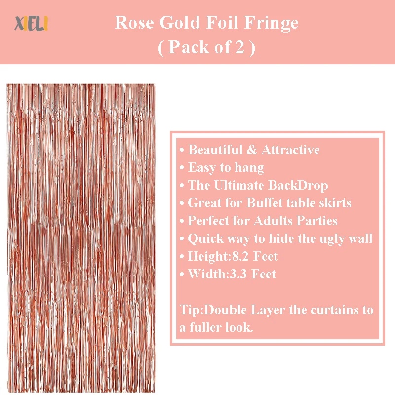 Xieli Vietnam Birthday Party Decor Rose Gold Backdrop Foil Fringe Curtain