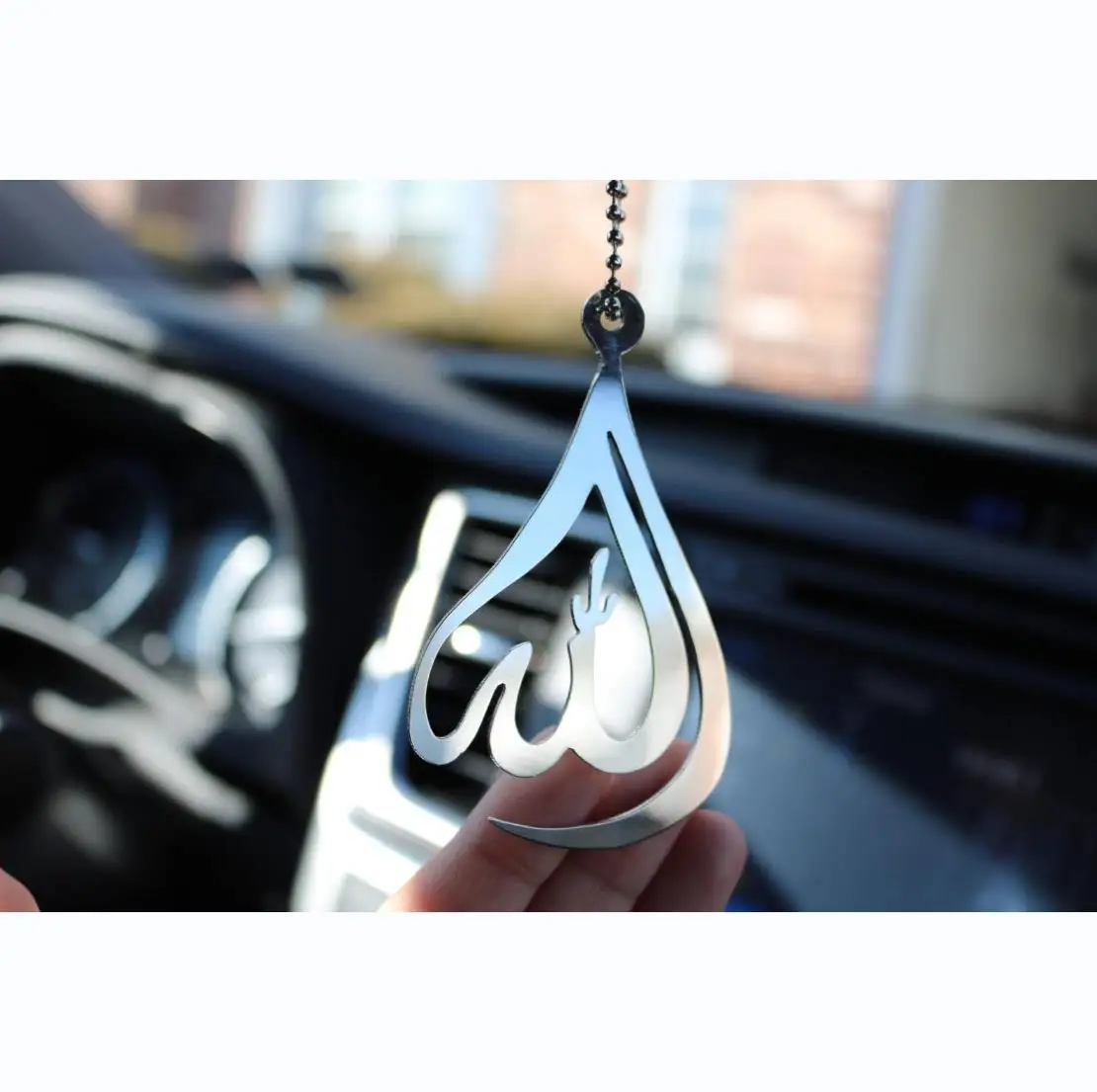 Allah Car Ornament Islamic Car Hanging Pendant with Chain Ramadan Gifts Arabic Calligraphy Islamic Decor Car Hanging