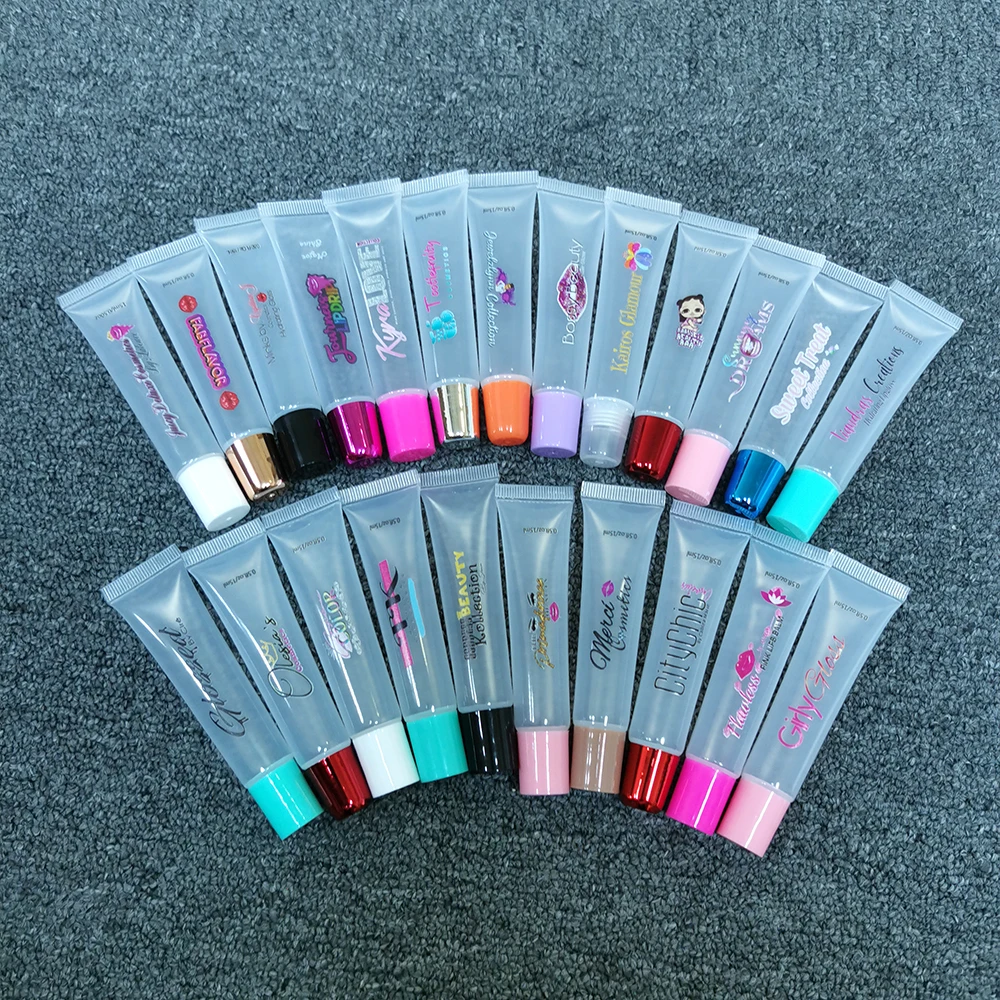 Custom private logo plastic 15ml 20ml 10ml squeeze tubes lip gloss container packaging empty lipgloss squeeze tube