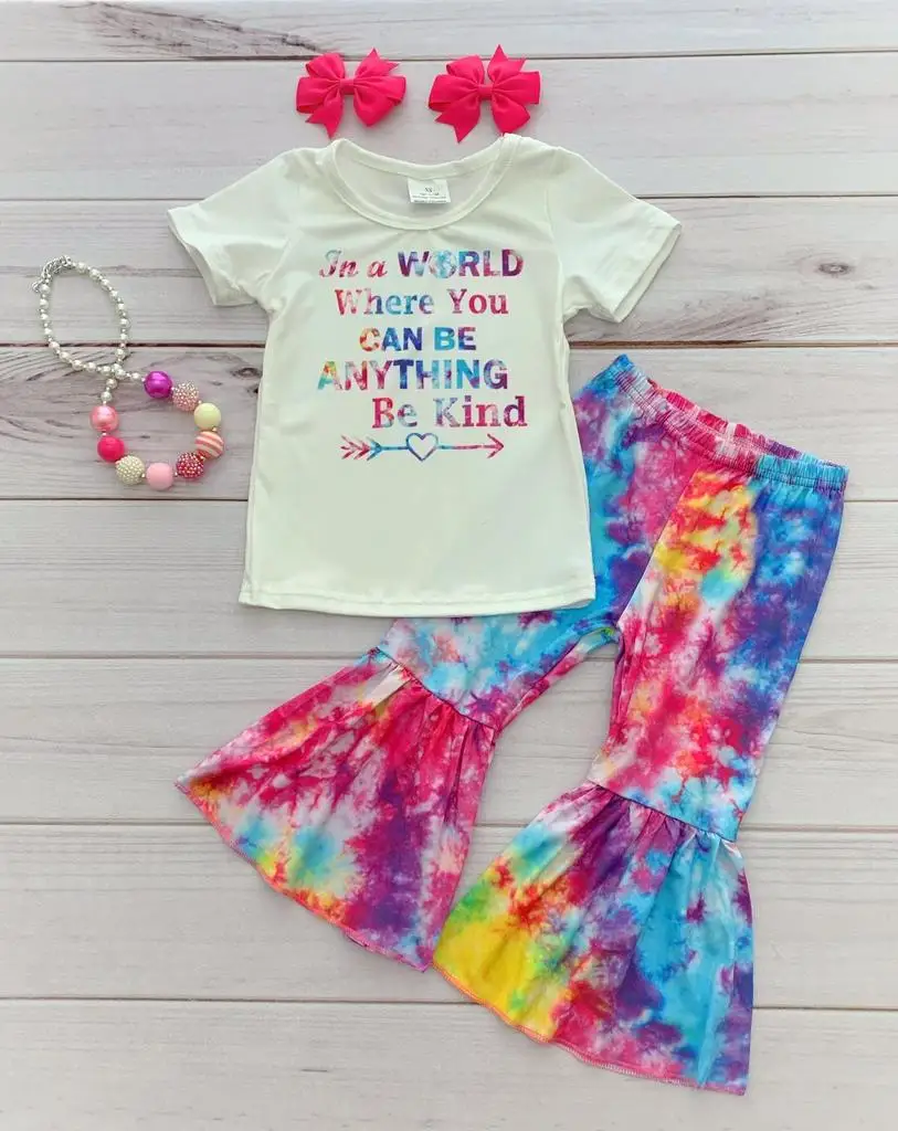 Yiwu Sue Lucky Garments RTS Little Kids Girls Fall Fashion Clothing White Short Sleeve Little Kids Two Piece Boutique Outfit