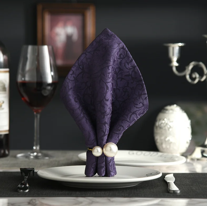 Оптовая продажа, элегантные жемчужные кольца для салфеток в слоновой кости и золотом держателе для салфеток или кольцо для ресторана