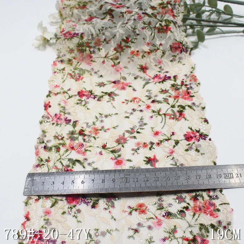 Wholesale 2025 Fashion Underwear Accessories 19cm Wide Stretch Colorful Flower Elastic Spandex Printed Soft Lace Trim for Women