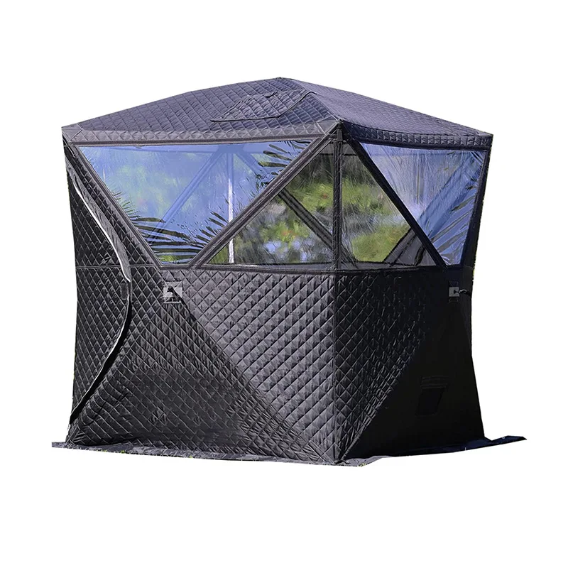 Outdoor three layer weatherproof insulation winter pop up tent transparent skylight sauna tent with chimney hole