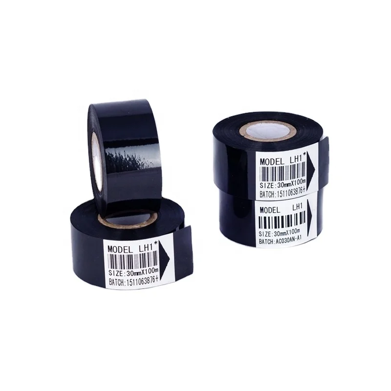 Free sample Black 30mm width 100M length solid ink coding ribbon hot stamping foil for batch printing