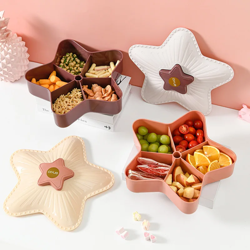 Star Shape Plastic Fruit Plate Tray Storage Candies Nuts Snacks Creative Compartment Fruit Plate