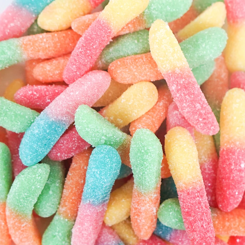 Wholesale Halal Bulk Fruit Flavor Worm Shape Sour Jelly Gummy Chewy Soft Halal Sour Worms Gummy Candy