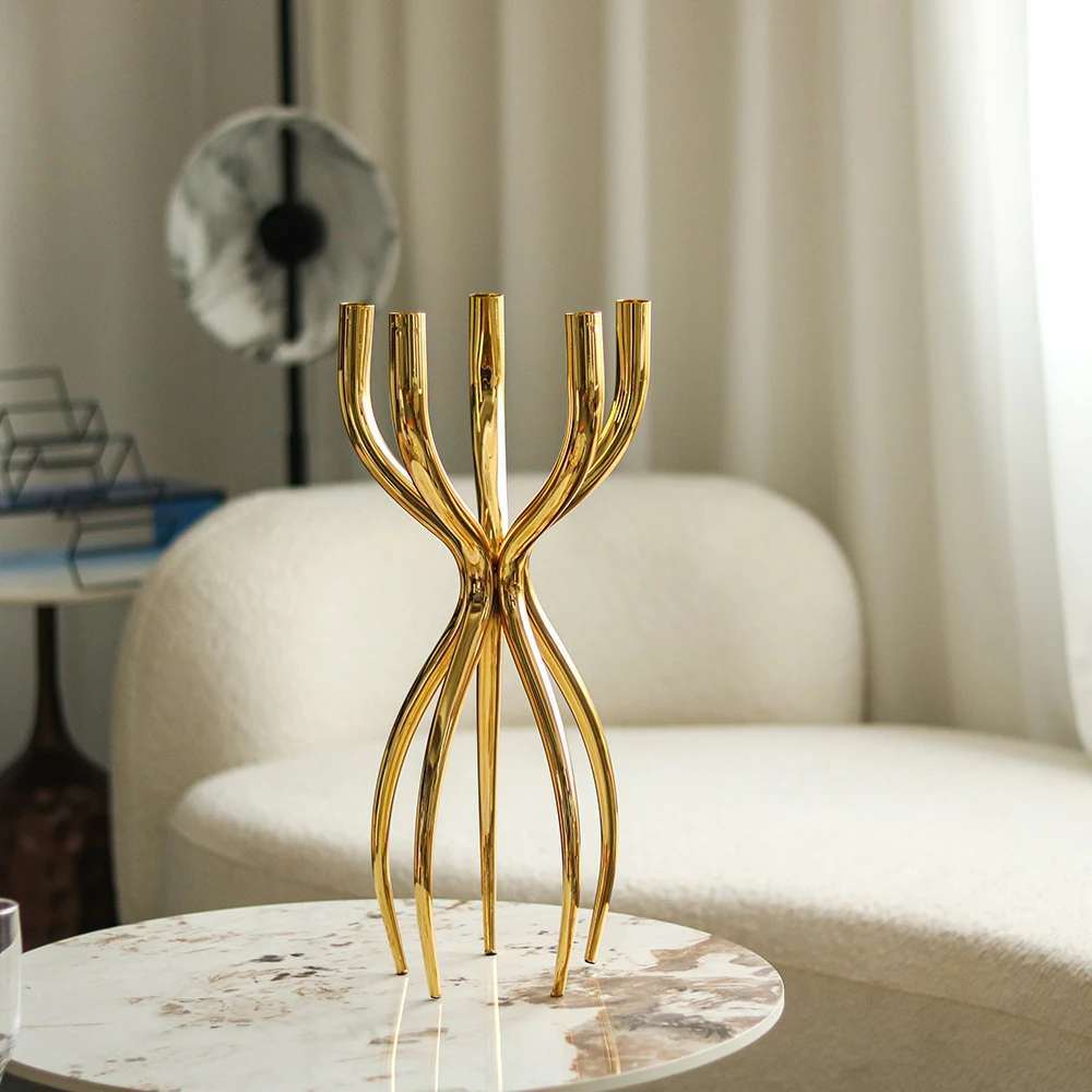 Gold Metal Candlesticks 5 Arms Candelabra For Candles Holders Creativity Wedding Party Table Centerpieces
