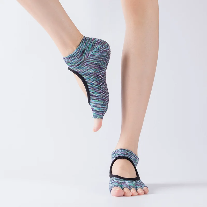 Женские носки унисекс с пальцами и батутом, Нескользящие хлопковые носки до щиколотки для пилатеса, йоги