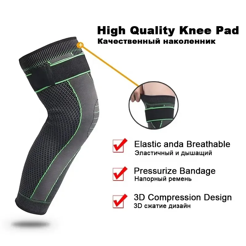 FSPG Elastic Anti Slip Leg Knee Sleeve with Straps Long Compression Knee Sleeve