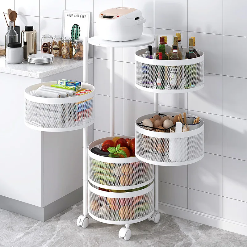 Kitchen rack 360-degree rotating vegetable basket floor multi-layer household multi-function fruit and vegetable storage rack