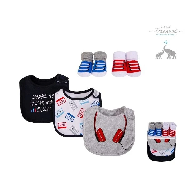 Litter Treasure Drooler Bib & Socks Set 5PK- Baby Feeding Drooler Bib and Socks No.75504