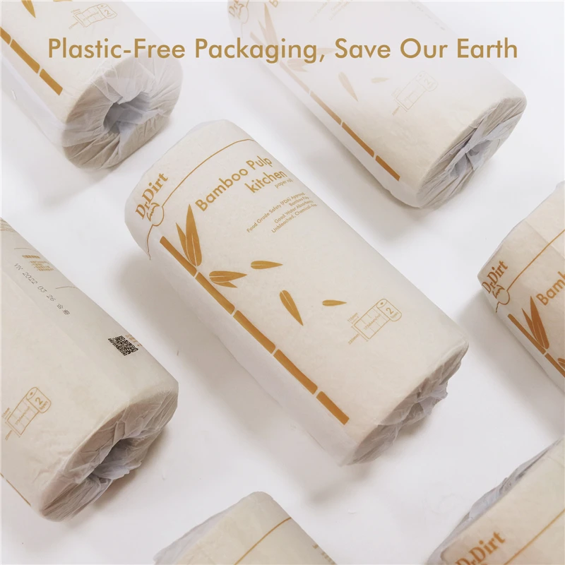 SDG label plastic free packaging unbleached unscented eco friendly bamboo pulp kitchen hand paper towel jumbo roll