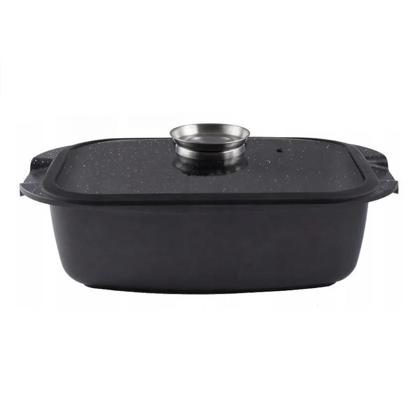 aluminium non stick marble stone roaster pan fish pan with silicone glass lid