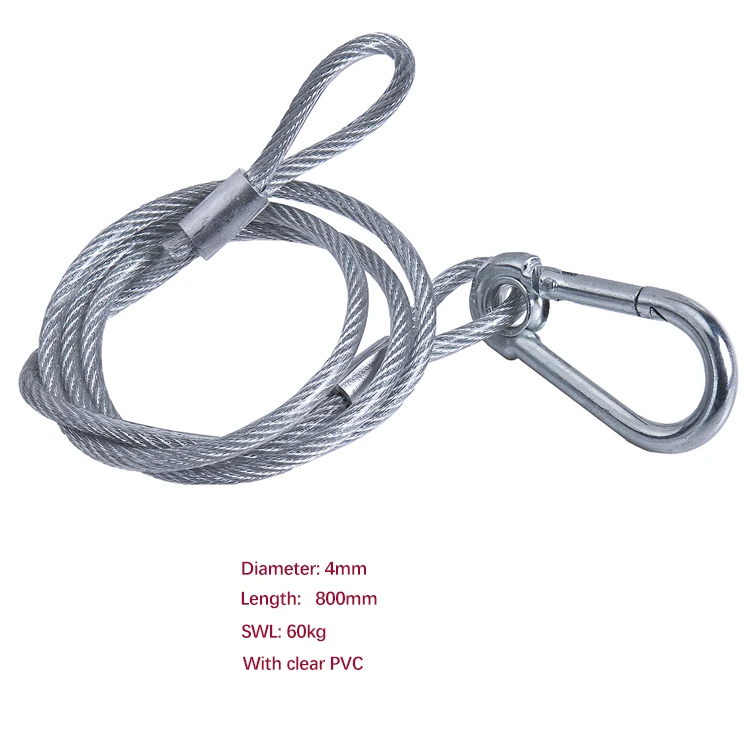 Silver 4mm Safety Stainless Steel Cable with Loops Heavy Duty Bike Lock Hook Flexible Security Steel Cable Wire Lock