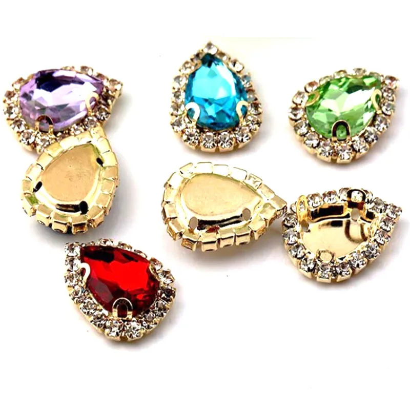 China Factory Wholesale 13*18 New Water Drop Shape Hand Stitched Glass Buckle Metal DIY Hair Accessories Shoe Buckle