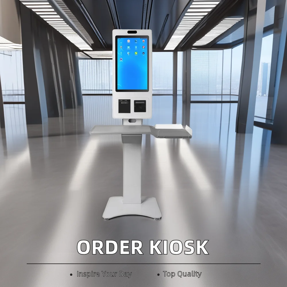 32-Inch High Visibility Touch Screen Kiosk with Functionality Including Camera Printer QR Scanner for POS Applications