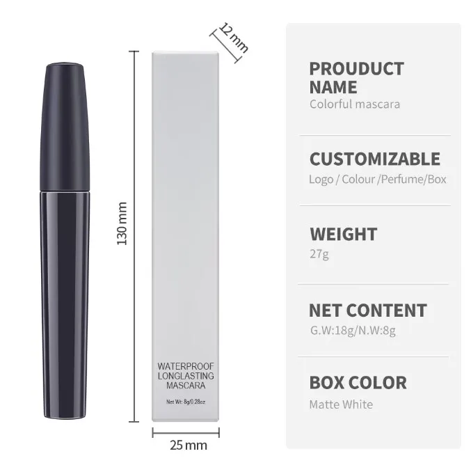 6 Colors Mascara Quick Dry Mascara Custom Logo Vegan Waterproof 4D Fiber Lash Makeup Cosmetics Mascara