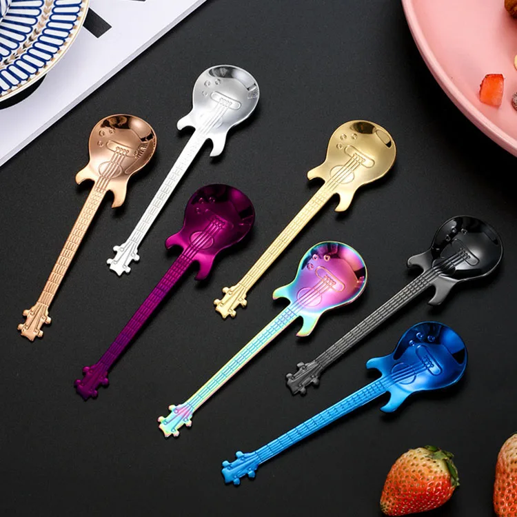 Top Quality Stainless Steel Guitar Shape Spoon Coffee Ice Cream Yogurt Sugar Spoon Funky Tea Spoons