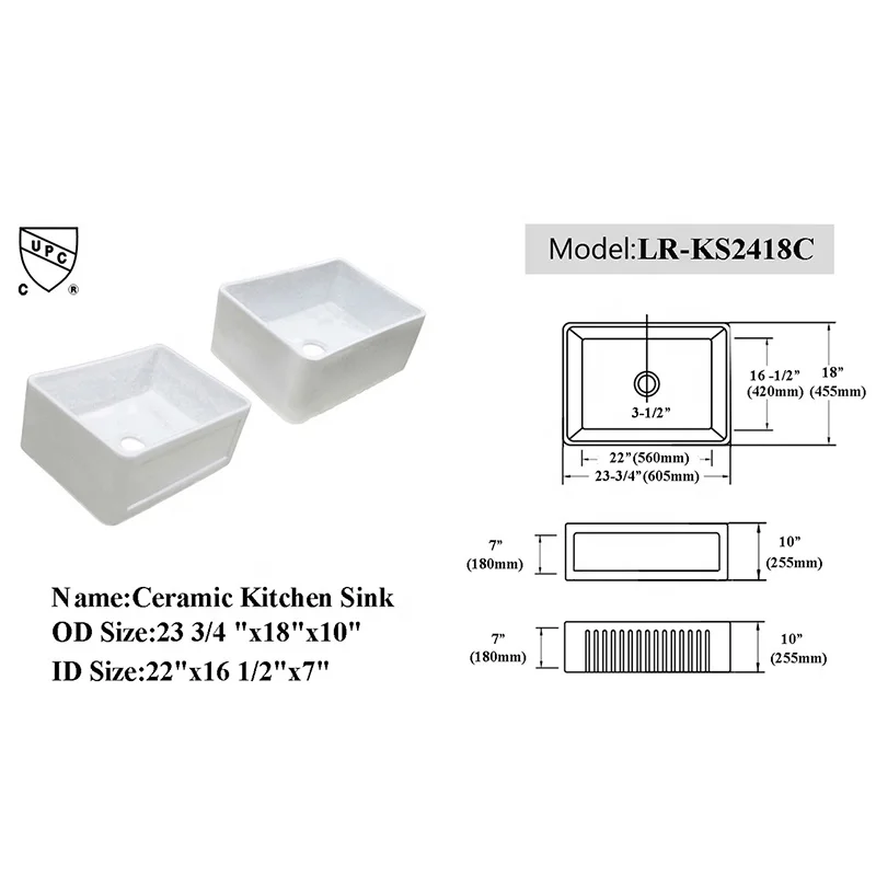 Popular Design CUPC Big Size White Ceramic Solid Surface Farmhouse Apron Front Kitchen Sink