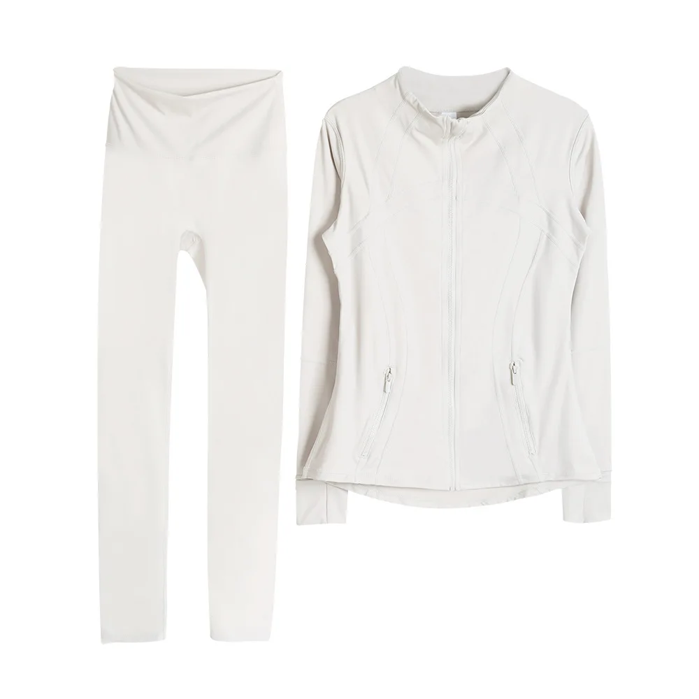 2024 new style high quality Workout Gym Tracksuits Long Sleeve Zipper Jacket With Leggings Women 2 Piece Jacket Set