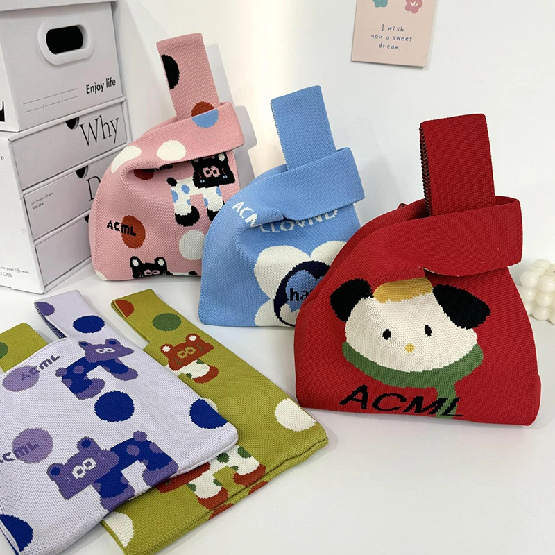 Landfond Newest Knitted Shopping Bag Handheld Tote Ladies Reusable Shopping Bag Crochet Tote Portable Knit HandBags