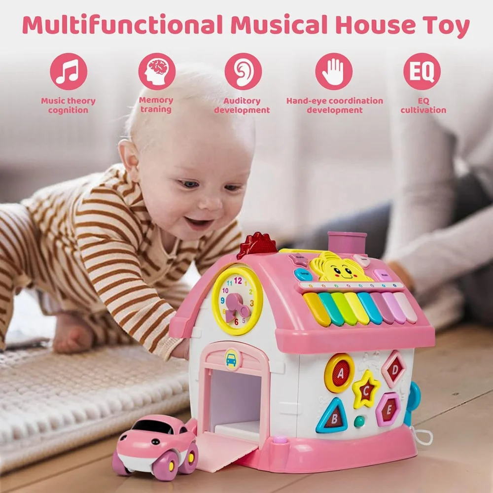 8 in 1 Montessori musical learning and playing house toy toddler multi-functional house activity cube educational toy with light