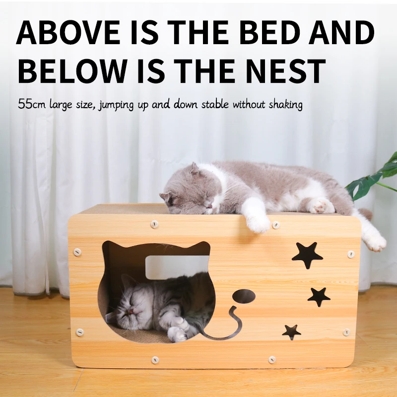 Single-storey cat scratch board Cartoon Cat House pet carrier Pet Villa Durable corrugated cat scratch board pet bed