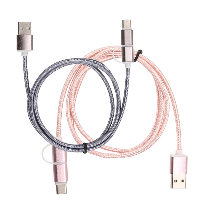 2 in 1 Wholesale Braided Colorful USB Charging Cable 2.4A Nylon Design for iphone Portable Mini USB Charger
