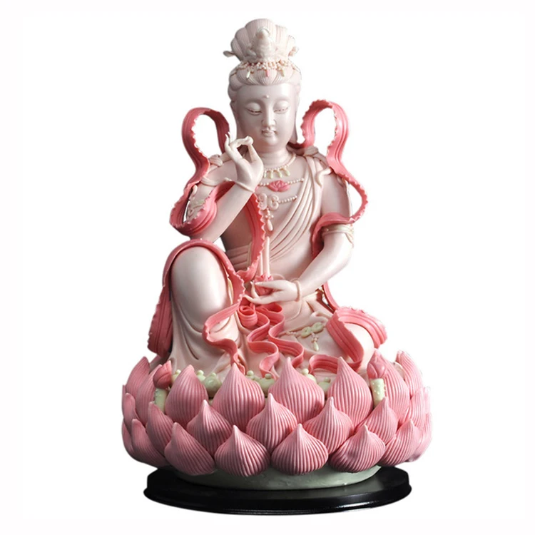 Wholesale Customized Fiberglass Religion Sculpture Large Pink Resin Guan Yin Buddha Statue For Sale