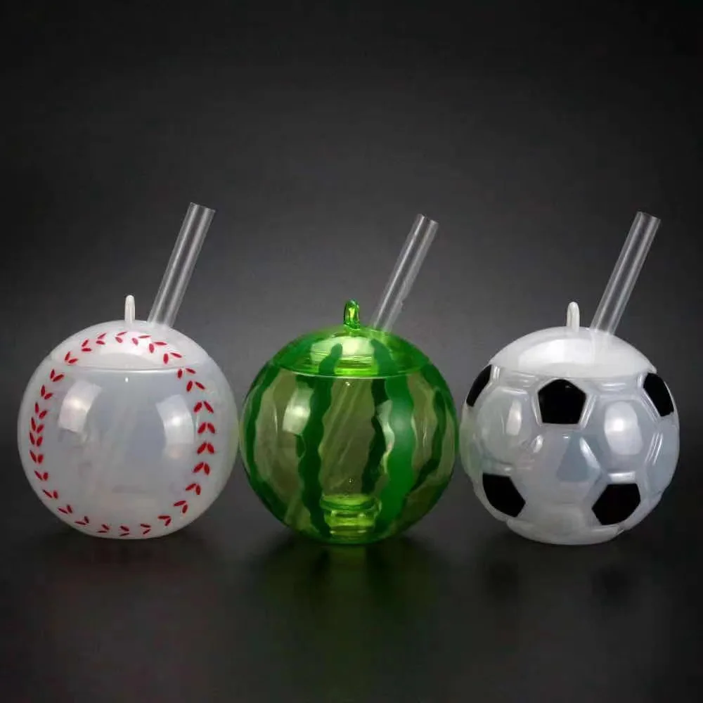 creative Light Up LED light cup with lid straw Party Bar flash drink Cups ball shape decorative hard plastic cups with straws