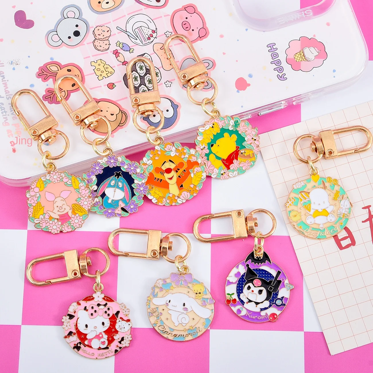 Cartoon Winnie Bear Metal Pendant Kulomi Iron Key Chain Accessory for Girls Schoolbag Ornaments and Gift for Friends