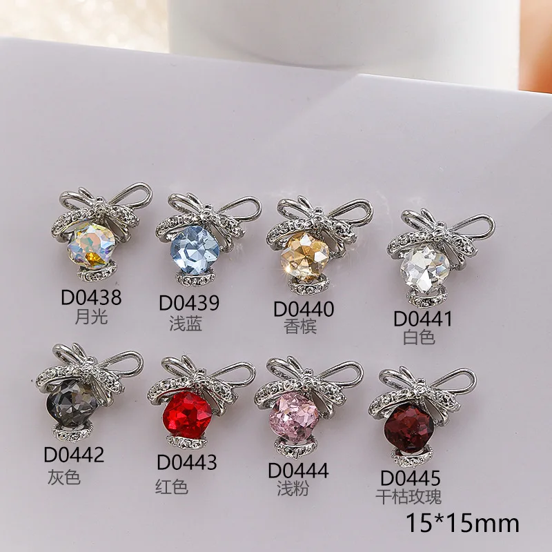 Colorful 3D Sparkling Rhinestone Universal Nail Decoration White Chunky Bow Nail Art Accessory Charms