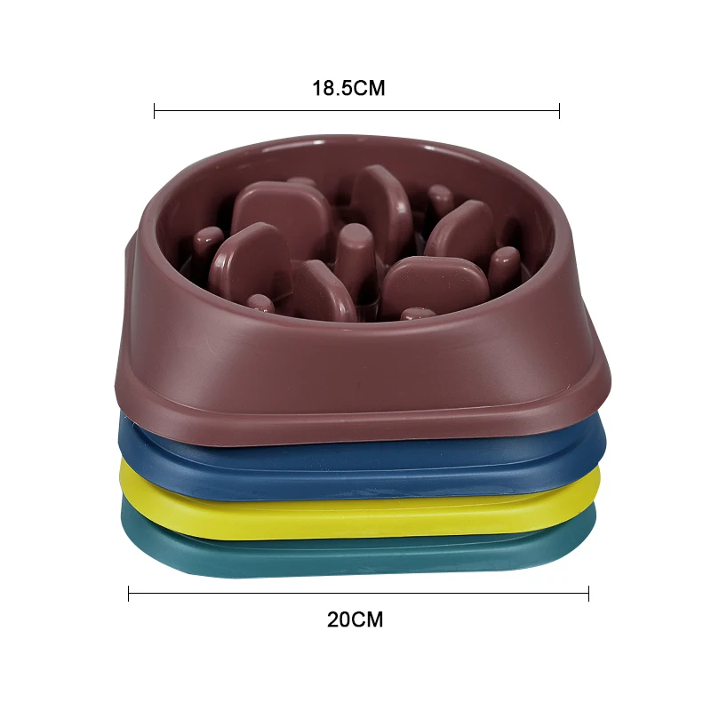 Оптовая продажа от производителя, упакованная в цветную коробку, портативная пластиковая миска для собак с медленной кормушкой