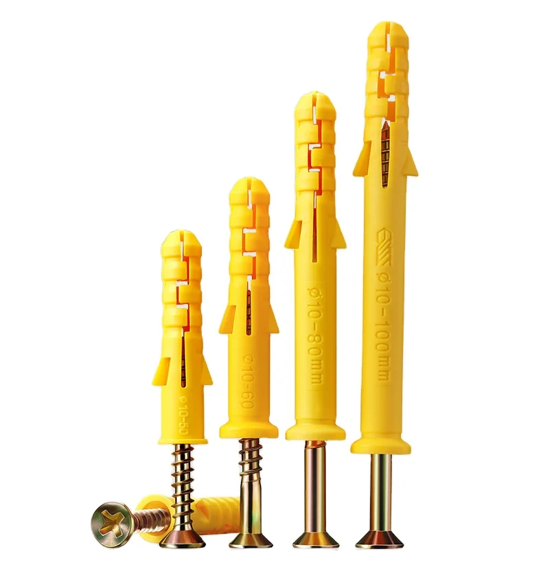 Small Yellow Plastic Expansion Plug Pipe Anchor Wall Plug Screw Nylon Expansion