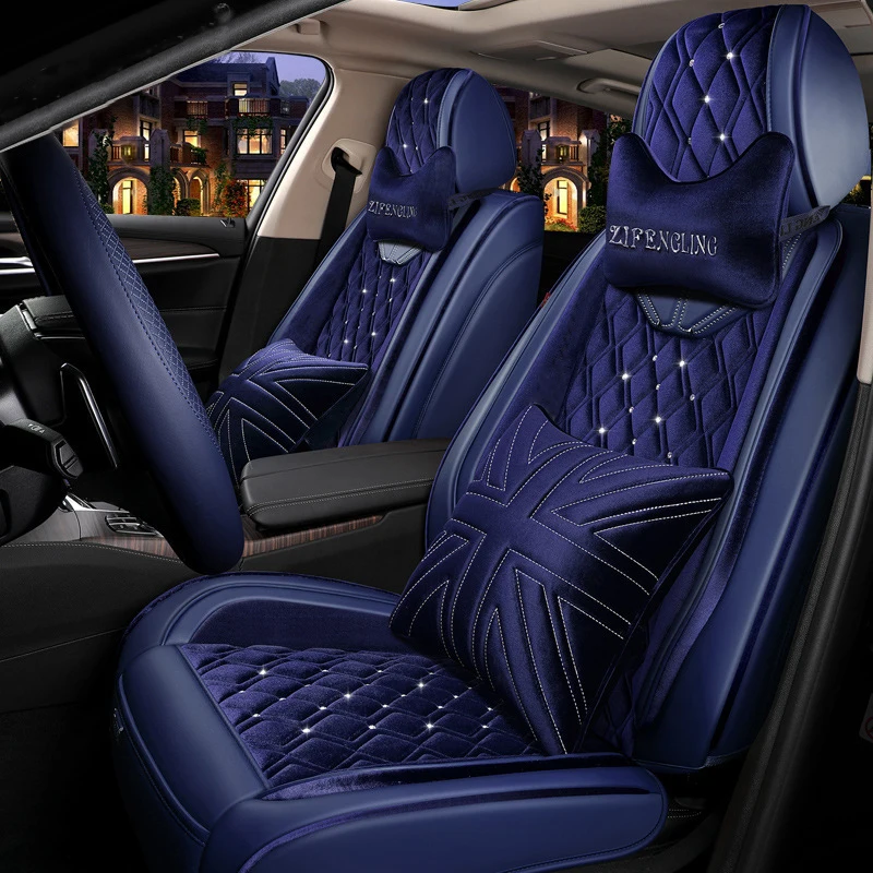 leather and velvet Custom  Four Seasons Universal Car Seat Cover Bag Set Customized with diamonds in winter