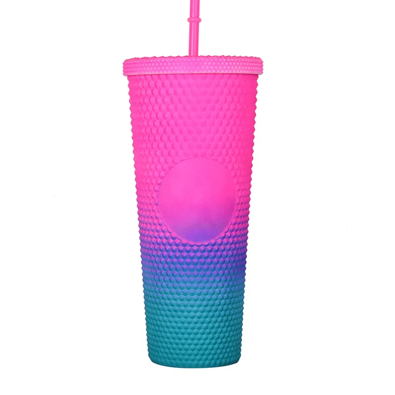 2021 New 24oz American Matte Black Plastic Studded Cups White Studded Tumbler With Straw And Lid