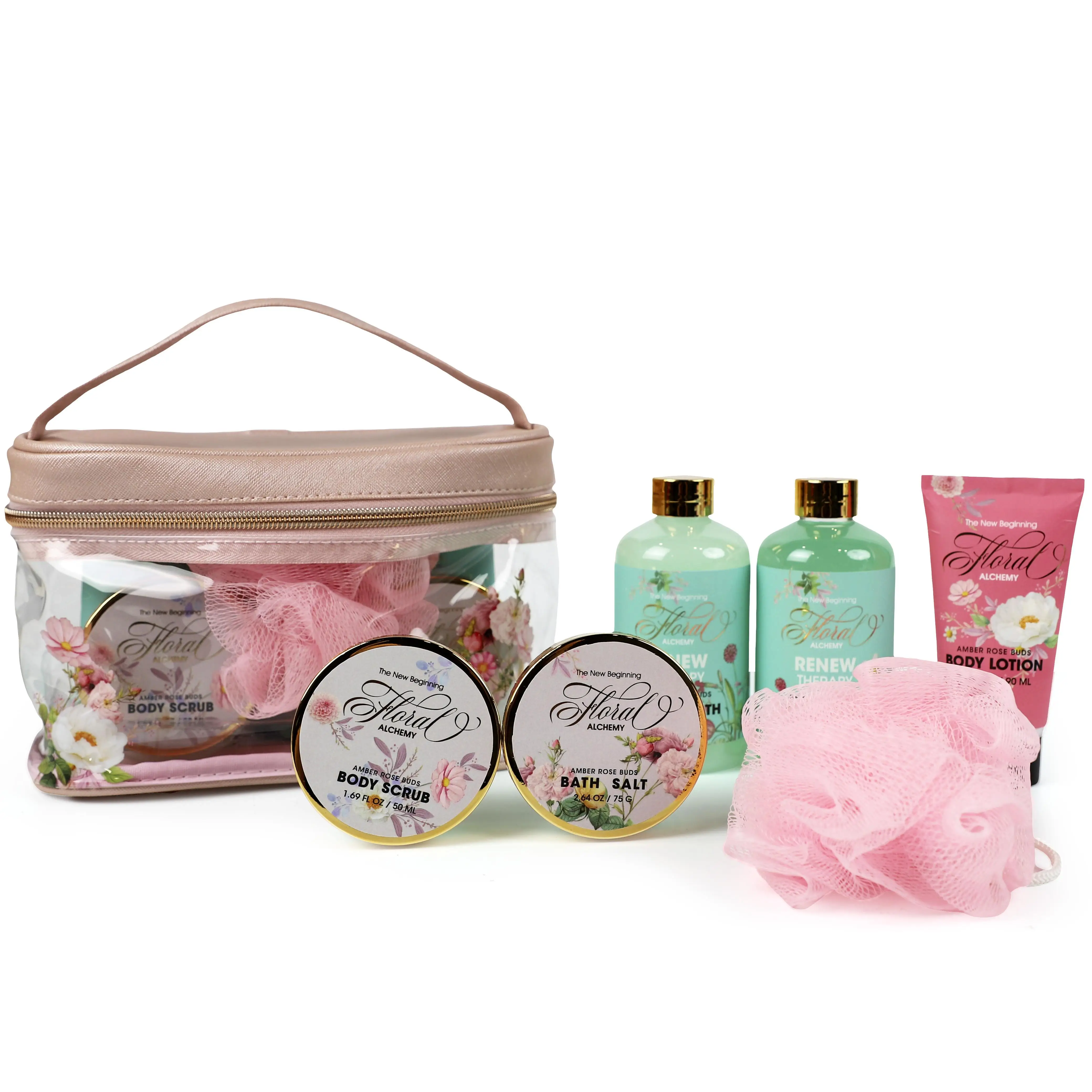 Custom Unique 6 Piece Bath Supplies Set Rose Scent Self Skin Care Set Holiday Bath Gift Set for Women