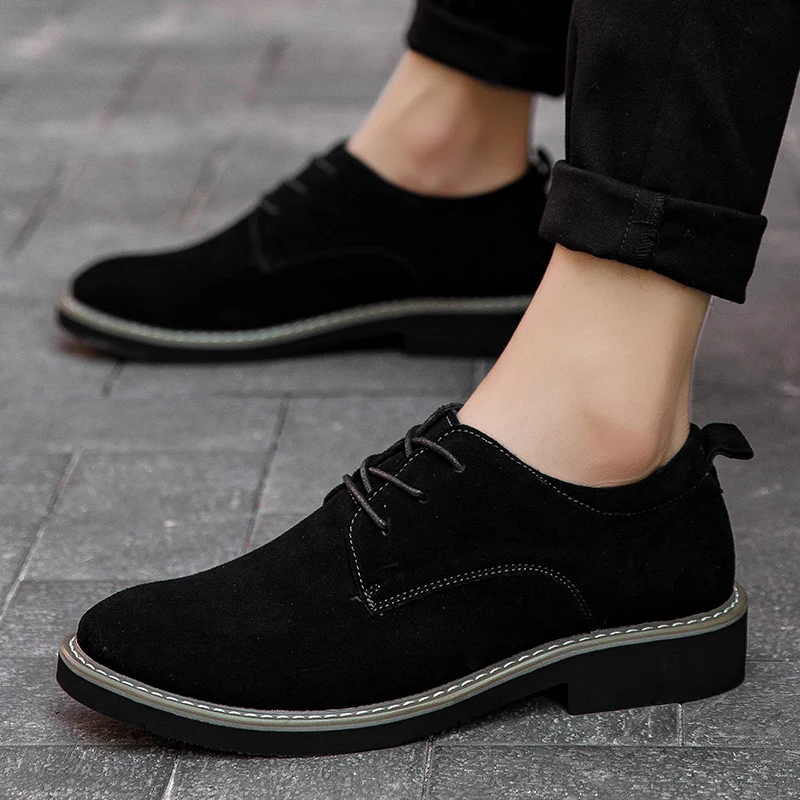 New Low Cut Suede Leather Lace Up Comfortable Durable Fashion Men Casual Leather Dress Shoes
