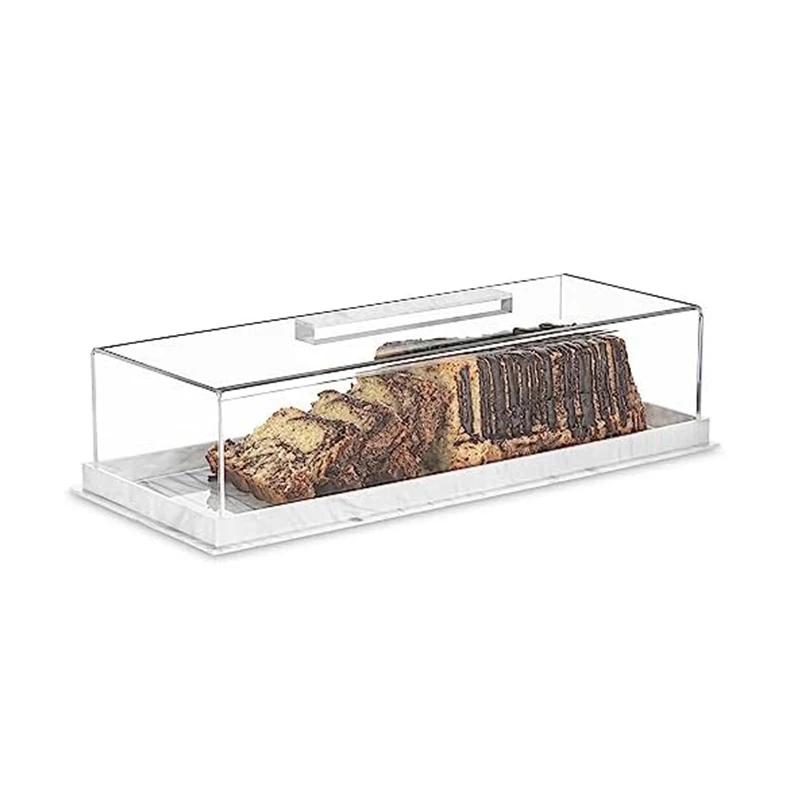 Premium Acrylic Rectangle Serving Tray with Lid Lucite Cake Stand Cake Fruit Serving Tray with Clear Cover