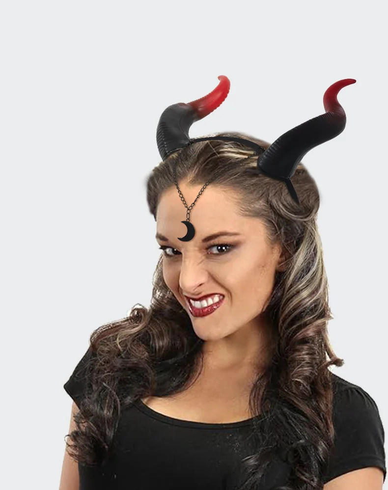 Halloween Red and Black Color Matching Calf Horn Hair Hoop Cosplay Party Devil Horn Hair Accessories Props