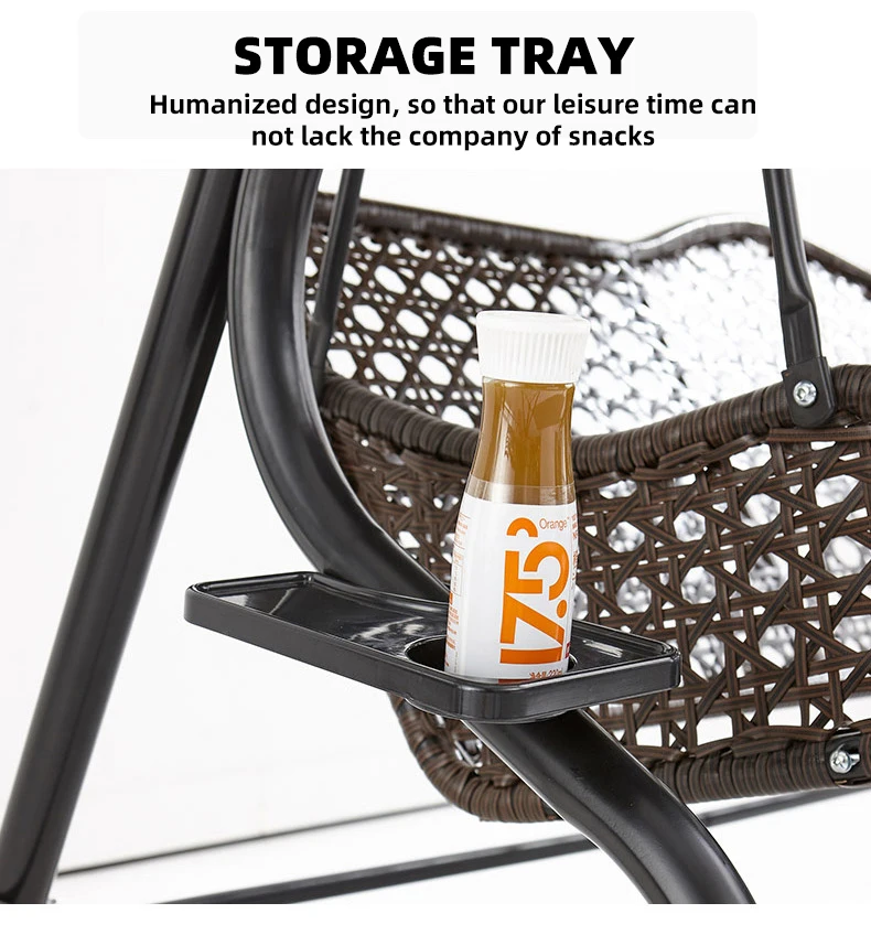 Hot sale Outdoor Leisure Metal Frame Rattan Chair 3 Person House Patio Swing Chairs With Awning