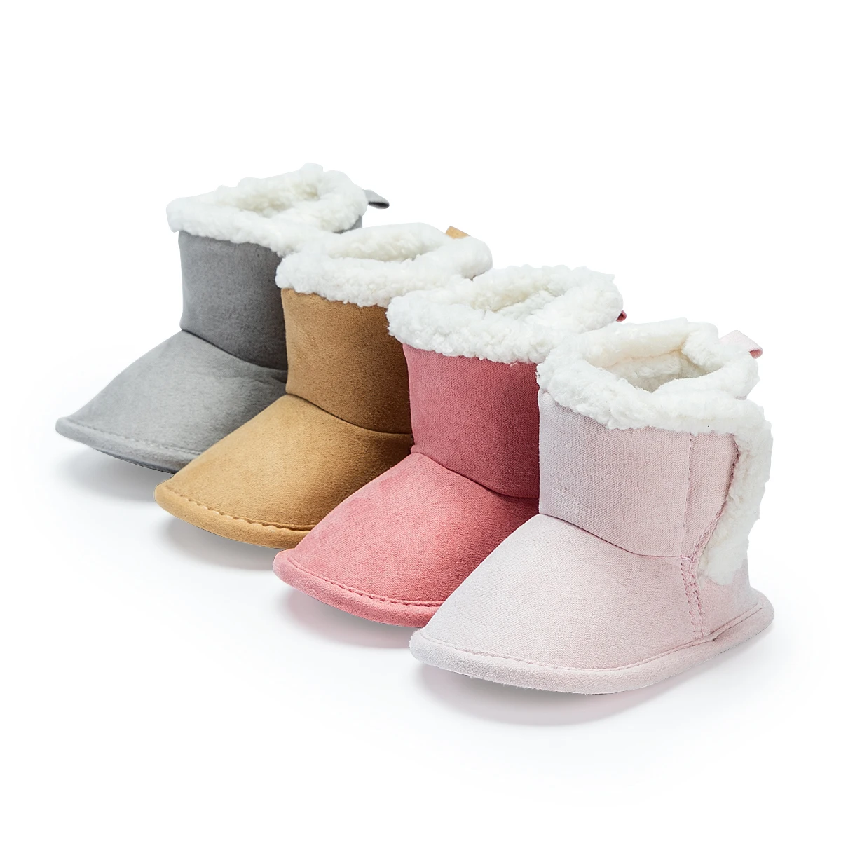 New Design  Warm winter Outdoor newborn snow boots Plush lining Solid color faux deerskin fleece baby ankle boots