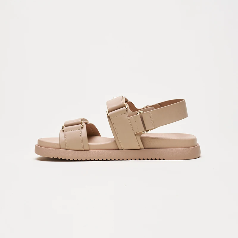 Wholesale Beach Summer Comfort Adjustable Double Strap Slip on Open Toe Pu Leather Ladies Women Flat Sandals