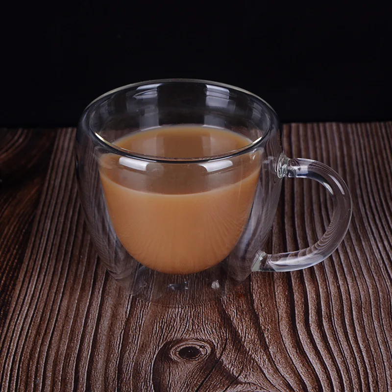 Heat Resistant Double High Borosilicate Glass Cup Wholesale Clear Coffee Mugs with Handle