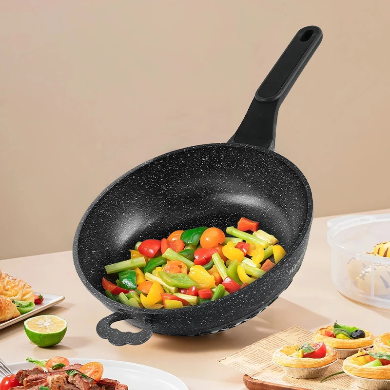 Frying Pans Skillets Diecast Aluminum Deep Frypan With Marble Coating 24/28 Deep Marble Frypan With Bakelite Handle