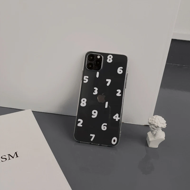 
Factory Custom tpu white Numbers Pattern Phone Case for i 7 8 Plus SE2 X XS XR 11 PRO MAX Clear Soft cover 