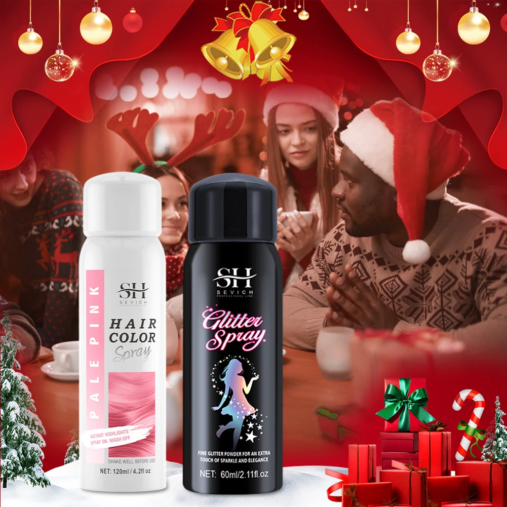 Party Shine Hair Set Private Label Sparkle Hair And Body Glitter Hair Color Dye Spray For Christmas Beauty
