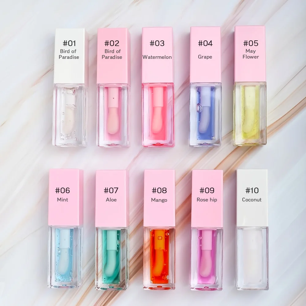 Wholesales Custom Glossy Lip Gloss Non-sticky Lip Oil Lip Plumper With 10 Flavor