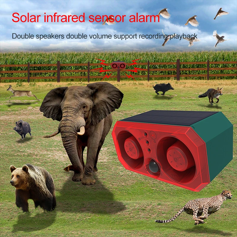 High Quality & Best Price Solar Alarm Double Horn Alarm Light Infrared Sensing Animal Repeller